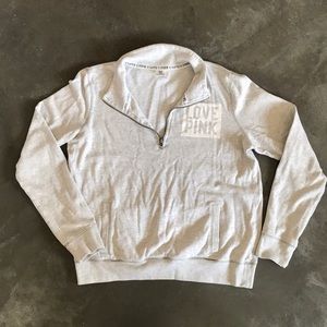 Grey PINK quarter-zip with pockets